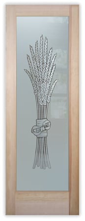 Pantry Door featuring a Frosted Glass Country Farmhouse Design Sandblast Etched Glass Bundled Wheat Design by Sans Soucie
