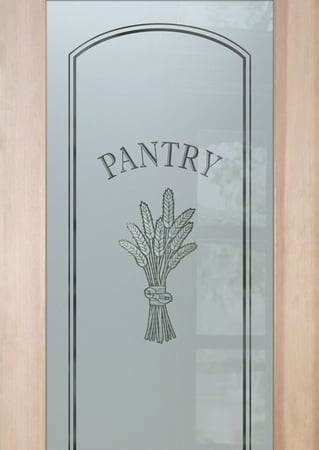 Pantry Door showcasing a Frosted Glass Country Farmhouse Design with Sandblast Etched Glass Art by Sans Soucie Bundled Wheat Petite Design