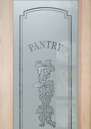 Pantry Door showcasing a Frosted Glass Grapes & Ivy Design with Sandblast Etched Glass Art by Sans Soucie Grapes Strand	 Design