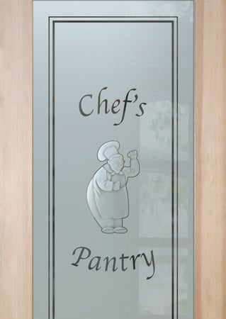 Pantry Door with a sandblast Frosted Glass Italian Chef Design Custom-Designed Decorative Etched Glass