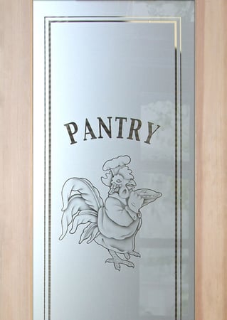 Pantry Door featuring Frosted Glass Design Etched Glass by Sans Soucie Art Glass with Custom Country Farmhouse Design Rooster Chef