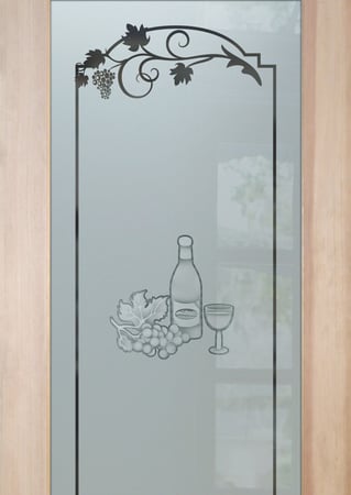 Pantry Door featuring Frosted Glass Design Etched Glass by Sans Soucie Art Glass with Custom Grapes & Ivy Design Wine Tasting