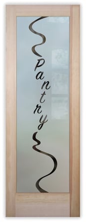 Pantry Door featuring a Frosted Glass Sayings Design Sandblast Etched Glass Pantry Streamers Design by Sans Soucie