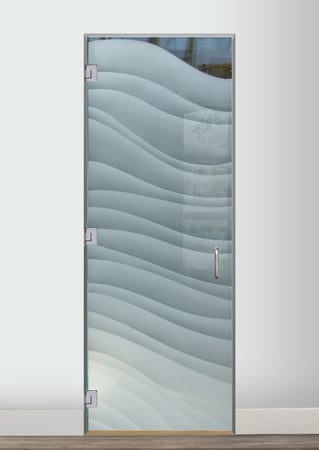 Shower Door showcasing a Frosted Glass Abstract Design with Sandblast Etched Glass Art by Sans Soucie Dreamy Waves Design