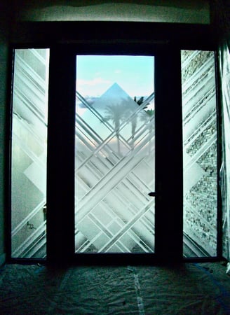 Window with a Frosted Glass Cardinal Geometric Design for Semi-Private by Sans Soucie Art Glass