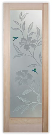 Bathroom Door with a sandblast Frosted Glass Tropical Design Custom-Designed Decorative Etched Glass