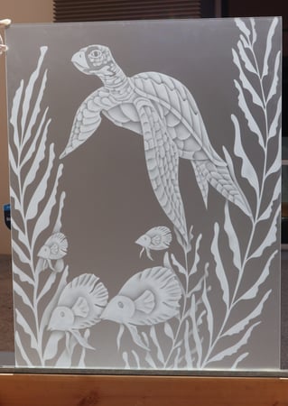 Partition with a sandblast Frosted Glass Oceanic Design Custom-Designed Decorative Etched Glass