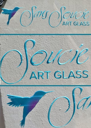 Glass Sign with sandblast Frosted Glass Design Art Glass Featuring Sandblast Etched Glass by Sans Soucie