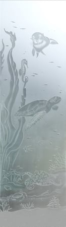 Door Glass Insert with a Frosted Glass Aquarium Sea Life Wildlife Design for Private by Sans Soucie Art Glass