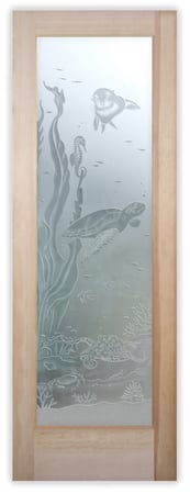 Pantry Door with a Frosted Glass Aquarium Sea Life Wildlife Design for Private by Sans Soucie Art Glass