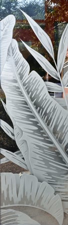 Door Glass Insert with a sandblast Frosted Glass Tropical Design Custom-Designed Decorative Etched Glass