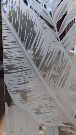 Window with a Frosted Glass Bahama Leaves III Tropical Design for Semi-Private by Sans Soucie Art Glass