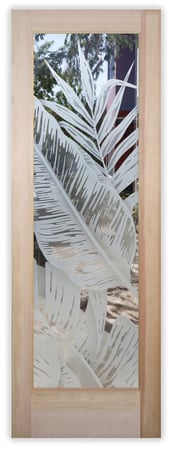 Pantry Door with a Frosted Glass Bahama Leaves III Tropical Design for Semi-Private by Sans Soucie Art Glass