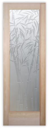 Pantry Door showcasing a Frosted Glass Asian Design with Sandblast Etched Glass Art by Sans Soucie Bamboo Shoots III Design