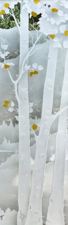 Door Glass Insert featuring a Frosted Glass Trees Design Sandblast Etched Glass Birch in the Rockies Design by Sans Soucie