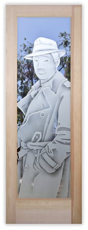 Front Door featuring a Frosted Glass Portraitures Design Sandblast Etched Glass Bogart Design by Sans Soucie