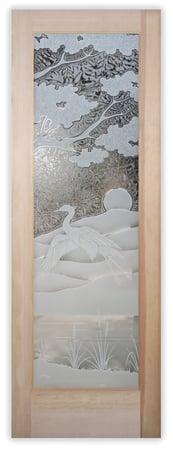 Pantry Door with a sandblast Frosted Glass Asian Design Custom-Designed Decorative Etched Glass