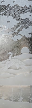 Door Glass Insert with a sandblast Frosted Glass Asian Design Custom-Designed Decorative Etched Glass