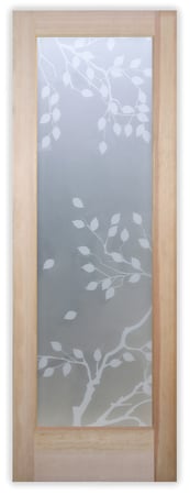 Pantry Door showcasing a Frosted Glass Asian Design with Sandblast Etched Glass Art by Sans Soucie Cherry Tree Design