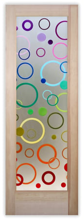 Bathroom Door showcasing a Frosted Glass Geometric Design with Sandblast Etched Glass Art by Sans Soucie Circularity Design