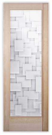 Pantry Door showcasing a Frosted Glass Geometric Design with Sandblast Etched Glass Art by Sans Soucie Cubes Tall Design