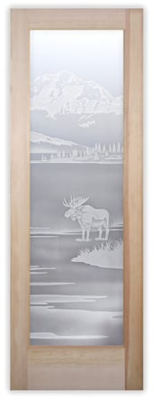 Pantry Door featuring a Frosted Glass Wildlife Design Sandblast Etched Glass Denali Moose Design by Sans Soucie