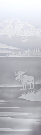 Door Glass Insert featuring a Frosted Glass Wildlife Design Sandblast Etched Glass Denali Moose Design by Sans Soucie