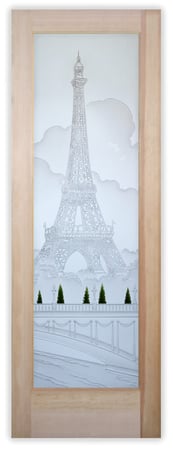 Pantry Door with a sandblast Frosted Glass Landscapes Design Custom-Designed Decorative Etched Glass