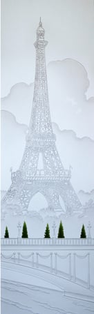Door Glass Insert with a sandblast Frosted Glass Landscapes Design Custom-Designed Decorative Etched Glass
