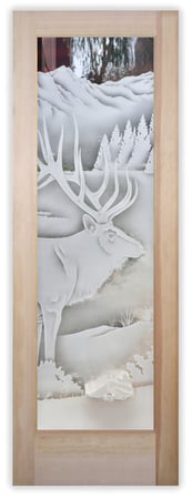 Pantry Door featuring Frosted Glass Design Etched Glass by Sans Soucie Art Glass with Custom Wildlife Design Elk