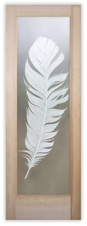 Pantry Door featuring a Frosted Glass Foliage Design Sandblast Etched Glass Feather Design by Sans Soucie