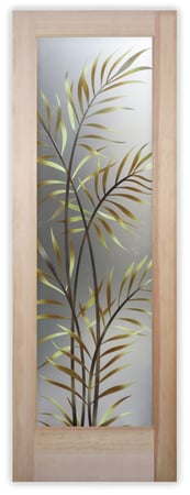 Pantry Door with a sandblast Frosted Glass Tropical Design Custom-Designed Decorative Etched Glass