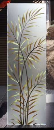 Door Glass Insert with a sandblast Frosted Glass Tropical Design Custom-Designed Decorative Etched Glass