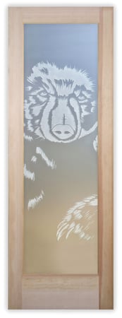 Pantry Door showcasing a Frosted Glass Wildlife Design with Sandblast Etched Glass Art by Sans Soucie Grizzly Design
