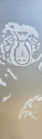 Door Glass Insert showcasing a Frosted Glass Wildlife Design with Sandblast Etched Glass Art by Sans Soucie Grizzly Design
