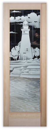 Pantry Door with Frosted Glass Oceanic Marblehead Lighthouse Design by Sans Soucie