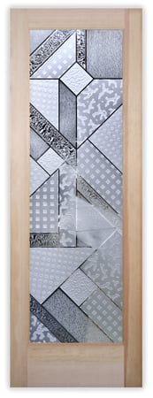 Pantry Door featuring Frosted Glass Design Etched Glass by Sans Soucie Art Glass with Custom Geometric Design Matrix