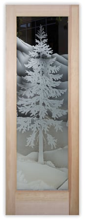 Pantry Door featuring a Frosted Glass Trees Design Sandblast Etched Glass Oregon Clear Skies Design by Sans Soucie