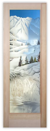 Pantry Door featuring a Frosted Glass Landscapes Design Sandblast Etched Glass Pine Falls Design by Sans Soucie