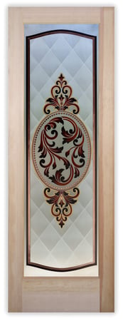 Pantry Door showcasing a Frosted Glass Traditional Design with Sandblast Etched Glass Art by Sans Soucie Royal Filigree Design