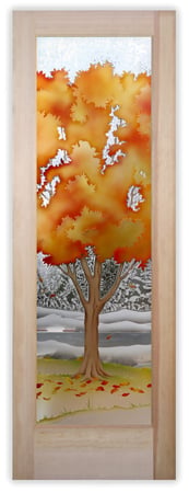 Pantry Door with a sandblast Frosted Glass Trees Design Custom-Designed Decorative Etched Glass