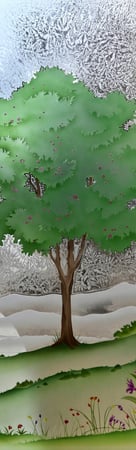 Door Glass Insert showcasing a Frosted Glass Trees Design with Sandblast Etched Glass Art by Sans Soucie Seasons Spring Design