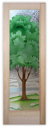 Pantry Door featuring a Frosted Glass Trees Design Sandblast Etched Glass Seasons Summer Design by Sans Soucie