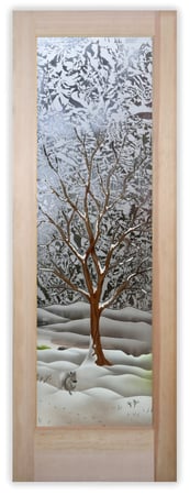 Pantry Door with Frosted Glass Trees Seasons Winter Design by Sans Soucie