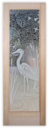 Pantry Door with Frosted Glass Wildlife Standing Egret Design by Sans Soucie