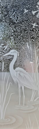 Door Glass Insert with Frosted Glass Wildlife Standing Egret Design by Sans Soucie