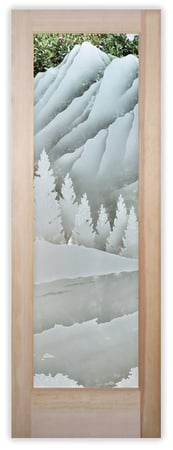 Pantry Door featuring Frosted Glass Design Etched Glass by Sans Soucie Art Glass with Custom Landscapes Design The Rockies