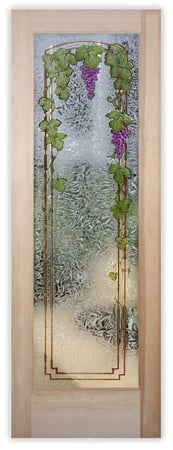 Pantry Door with a sandblast Frosted Glass Grapes & Ivy Design Custom-Designed Decorative Etched Glass