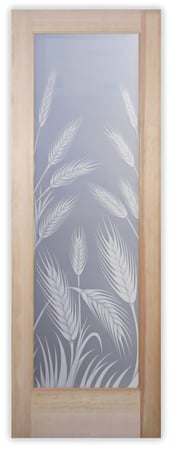 Pantry Door showcasing a Frosted Glass Foliage Design with Sandblast Etched Glass Art by Sans Soucie Wheat  Design
