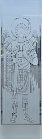 Door Glass Insert with Frosted Glass Liturgical St. Michael Design by Sans Soucie